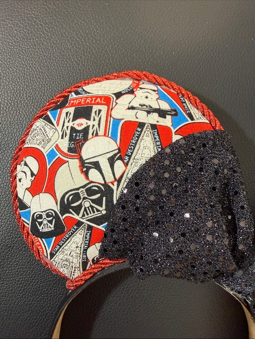 Star Wars Sequin Bow Ear Headband in Black and Red - Picture 3 of 5